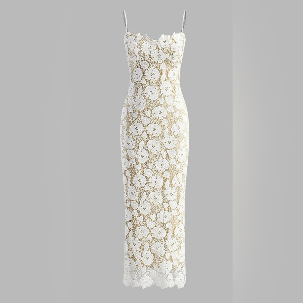 Commense White and Tan Lace Dress